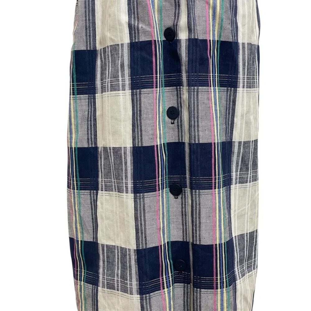 Celeste Sport Vintage Mod Style Linen Blend Plaid Button Side Midi Skirt